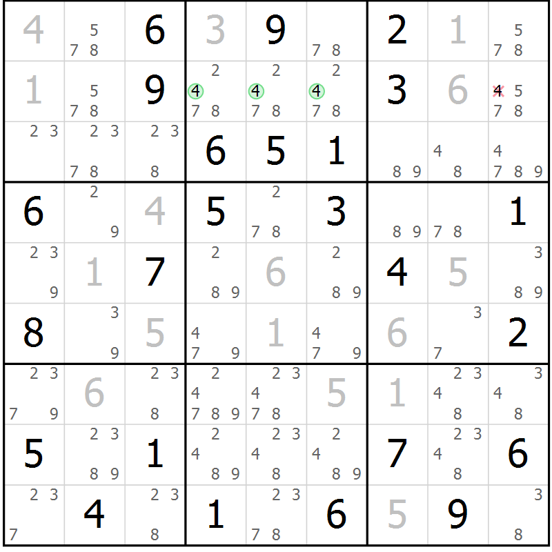 Position des candidats pour la solution de la Gr 69 page 72 du magazine de sudoku Maestro n° 086