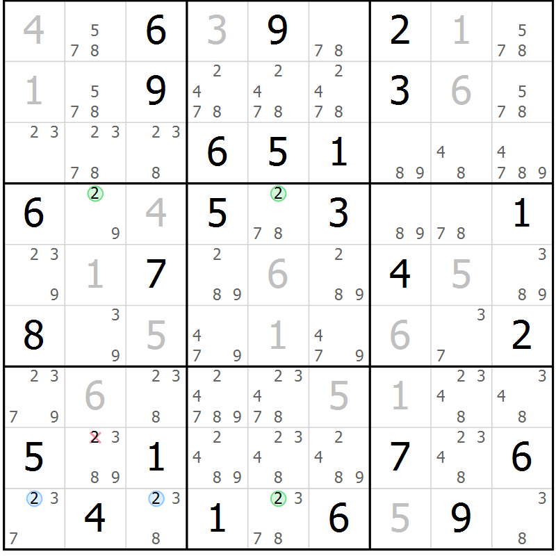 Position des candidats pour la solution de la Gr 69 page 72 du magazine de sudoku Maestro n° 086