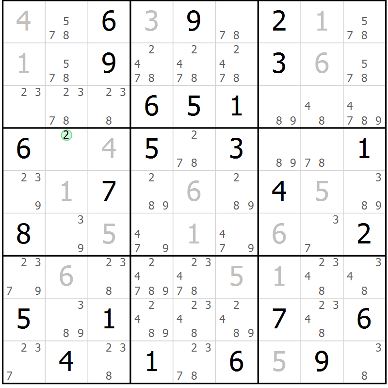 Position des candidats pour la solution de la Gr 69 page 72 du magazine de sudoku Maestro n° 086