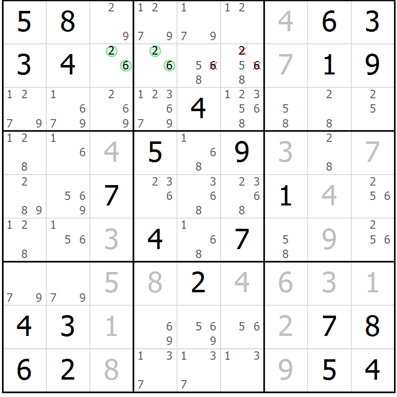 Position des candidats pour la solution de la Gr 7 page 10 du magazine de sudoku Maestro n° 086