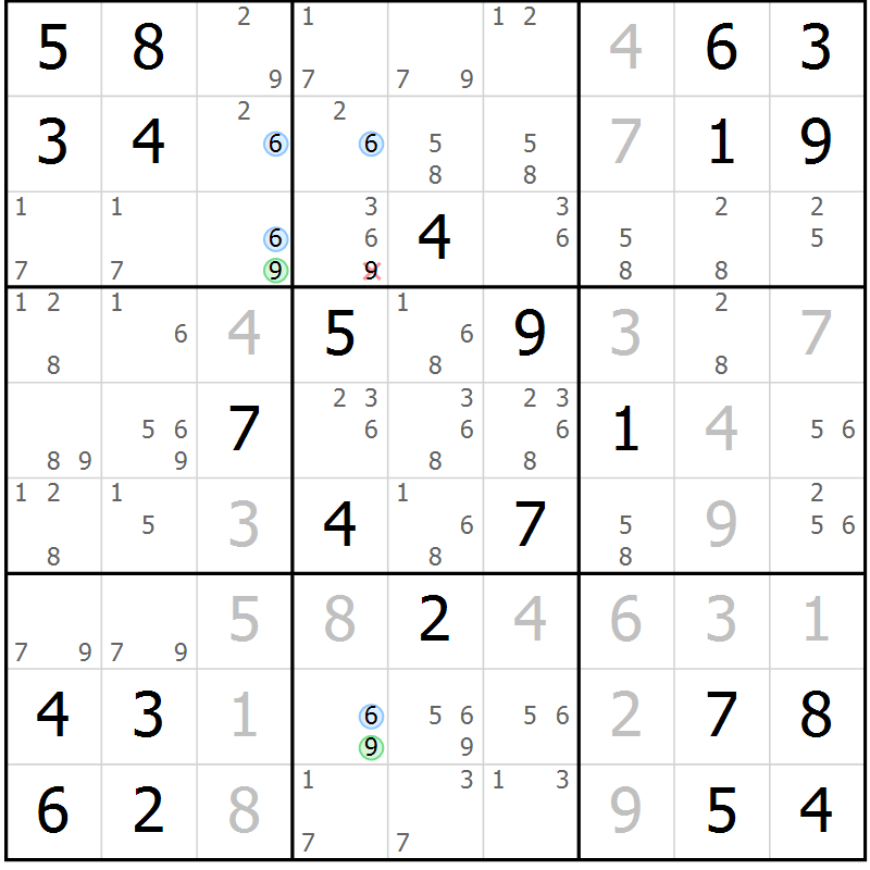 Position des candidats pour la solution de la Gr 7 page 10 du magazine de sudoku Maestro n° 086