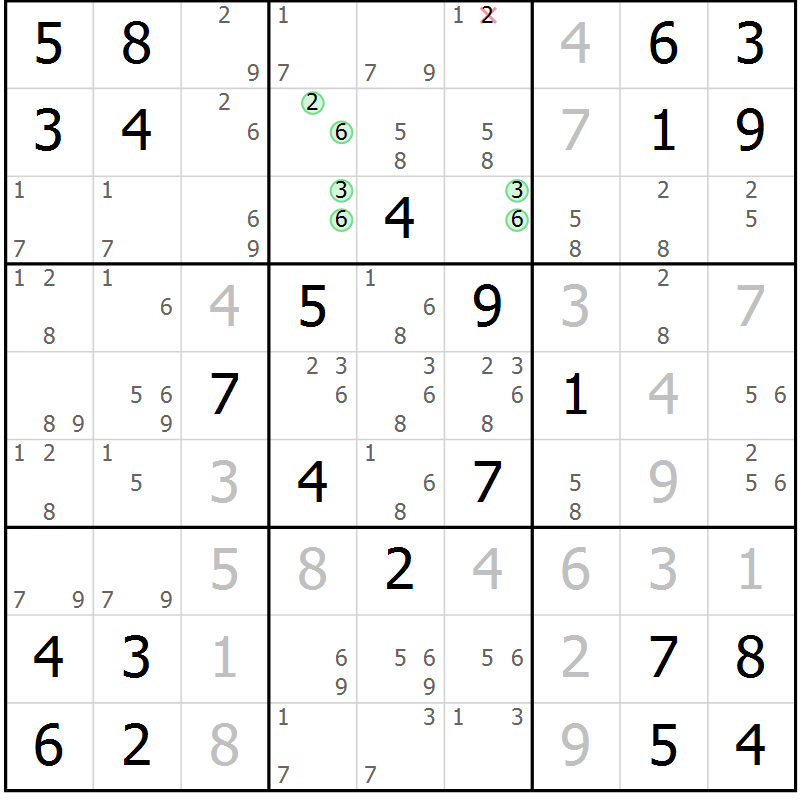 Position des candidats pour la solution de la Gr 7 page 10 du magazine de sudoku Maestro n° 086