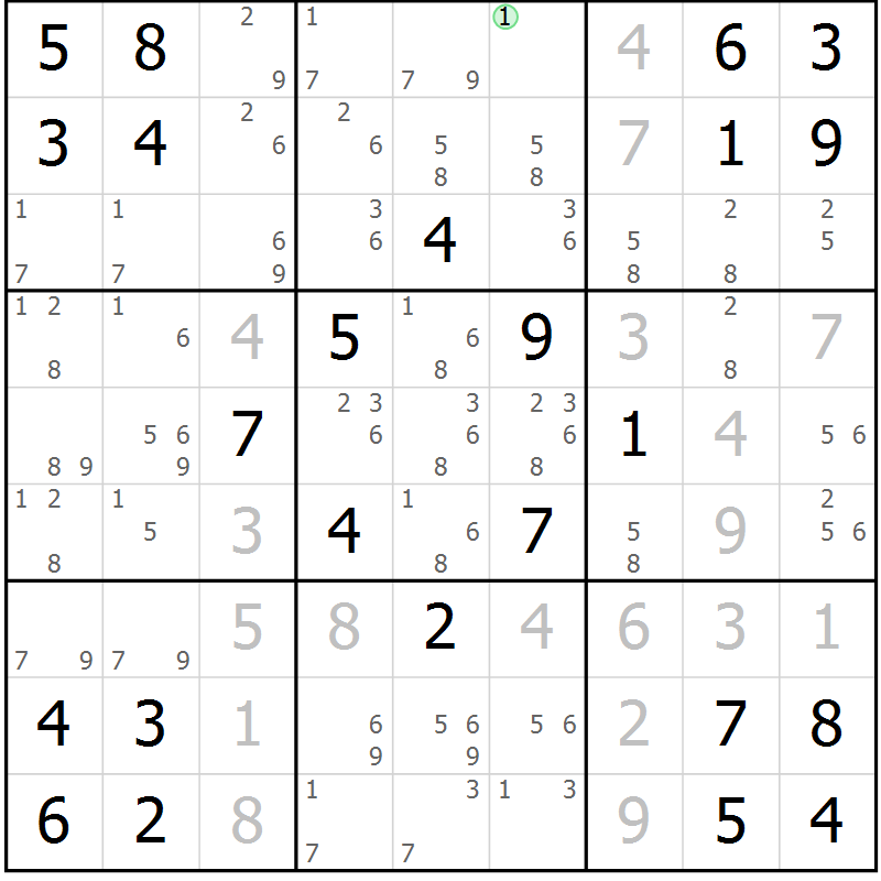Position des candidats pour la solution de la Gr 7 page 10 du magazine de sudoku Maestro n° 086