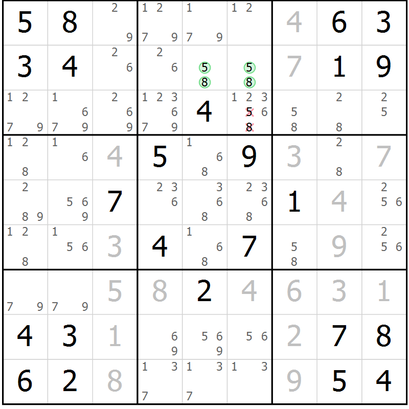 Position des candidats pour la solution de la Gr 7 page 10 du magazine de sudoku Maestro n° 086