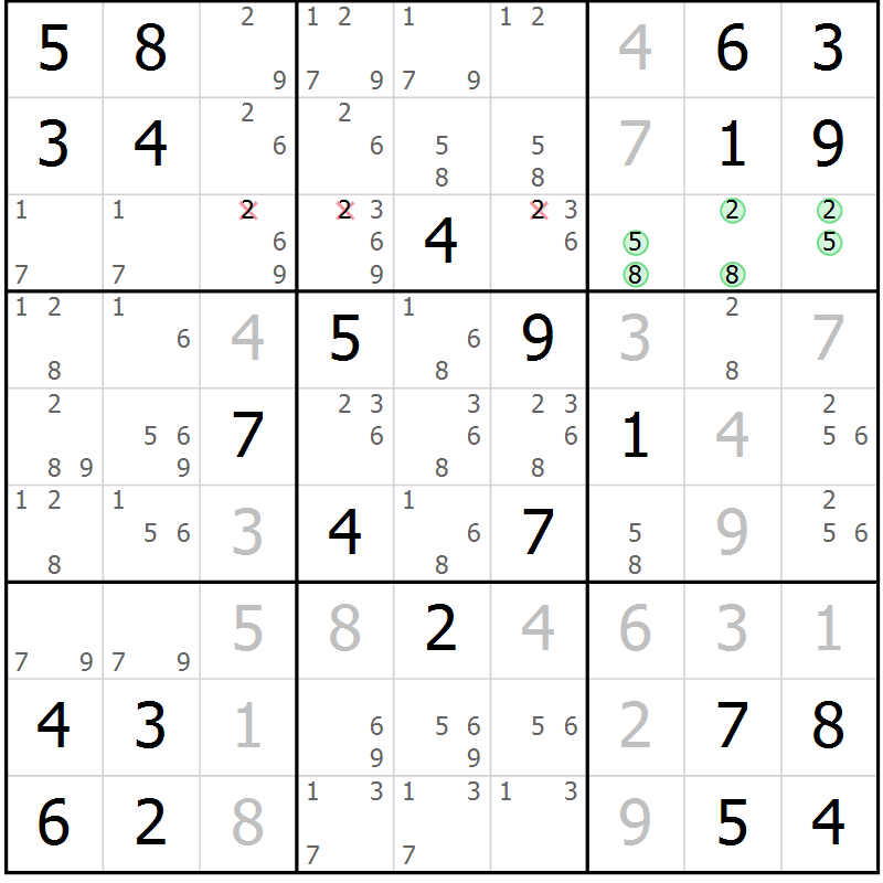 Position des candidats pour la solution de la Gr 7 page 10 du magazine de sudoku Maestro n° 086