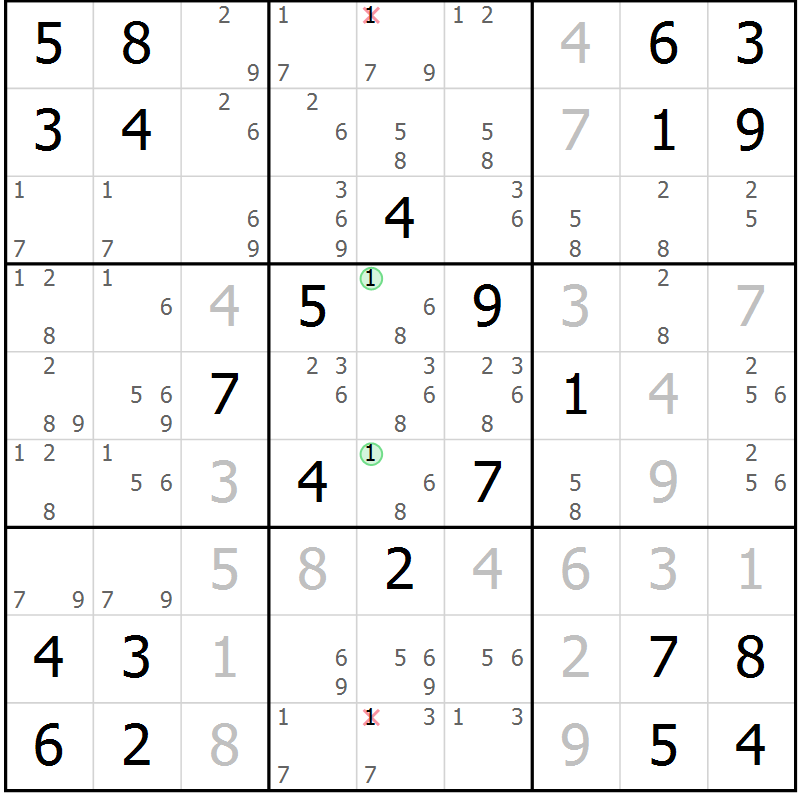 Position des candidats pour la solution de la Gr 7 page 10 du magazine de sudoku Maestro n° 086