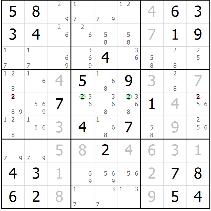 Position des candidats pour la solution de la Gr 7 page 10 du magazine de sudoku Maestro n° 086