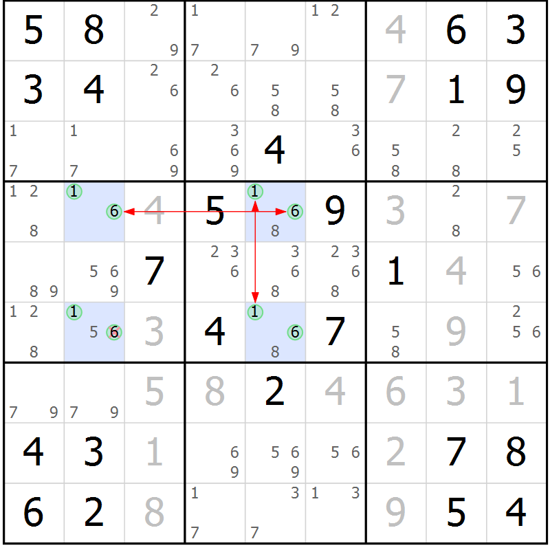 Position des candidats pour la solution de la Gr 7 page 10 du magazine de sudoku Maestro n° 086