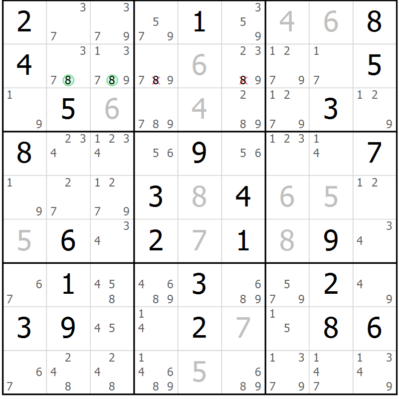 Position des candidats pour la solution de la Gr 70 page 73 du magazine de sudoku Maestro n° 086