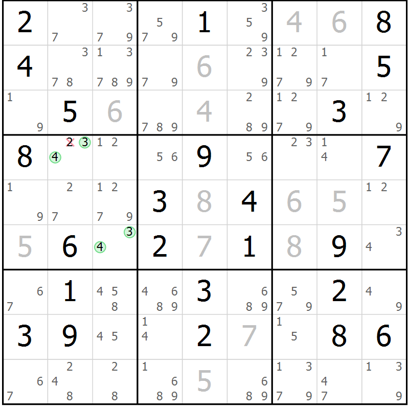 Position des candidats pour la solution de la Gr 70 page 73 du magazine de sudoku Maestro n° 086
