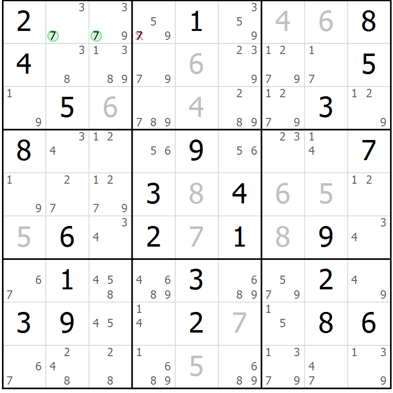 Position des candidats pour la solution de la Gr 70 page 73 du magazine de sudoku Maestro n° 086