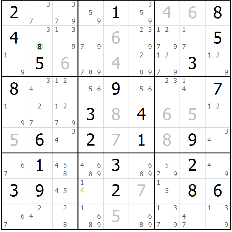 Position des candidats pour la solution de la Gr 70 page 73 du magazine de sudoku Maestro n° 086