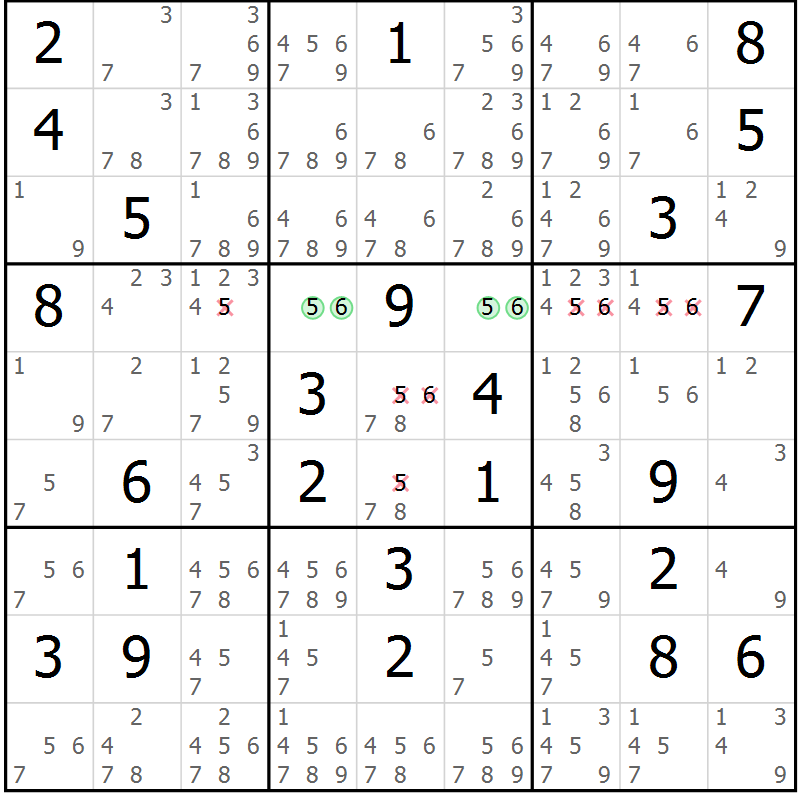 Position des candidats pour la solution de la Gr 70 page 73 du magazine de sudoku Maestro n° 086