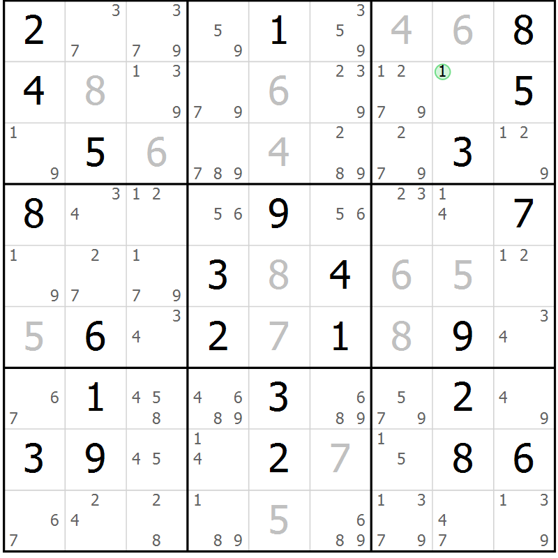 Position des candidats pour la solution de la Gr 70 page 73 du magazine de sudoku Maestro n° 086