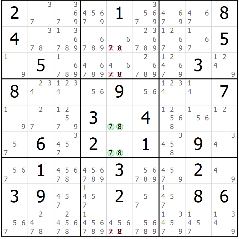 Position des candidats pour la solution de la Gr 70 page 73 du magazine de sudoku Maestro n° 086