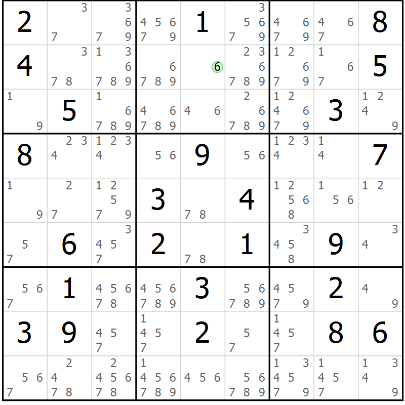 Position des candidats pour la solution de la Gr 70 page 73 du magazine de sudoku Maestro n° 086