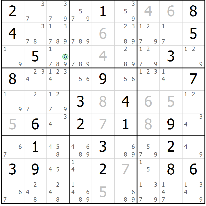Position des candidats pour la solution de la Gr 70 page 73 du magazine de sudoku Maestro n° 086