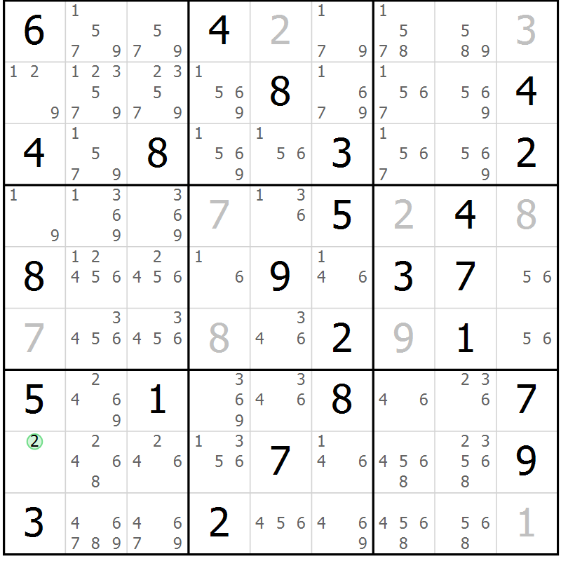 Position des candidats pour la solution de la Gr 71 page 74 du magazine de sudoku Maestro n° 086