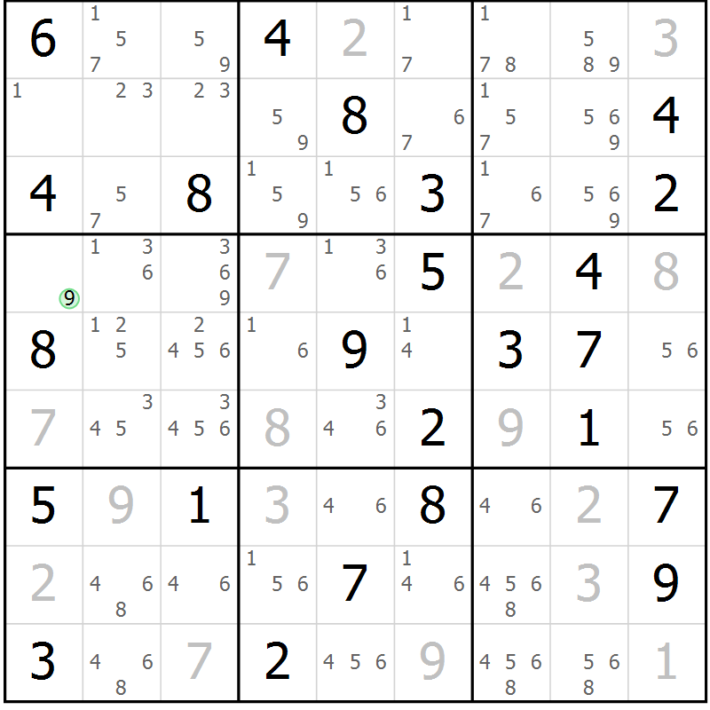 Position des candidats pour la solution de la Gr 71 page 74 du magazine de sudoku Maestro n° 086