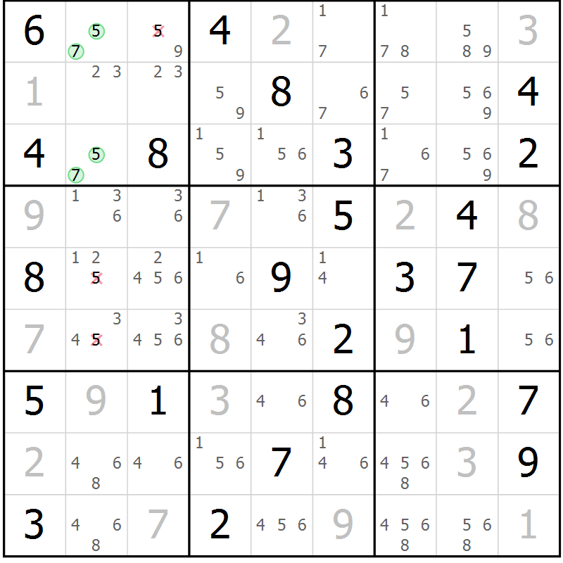 Position des candidats pour la solution de la Gr 71 page 74 du magazine de sudoku Maestro n° 086