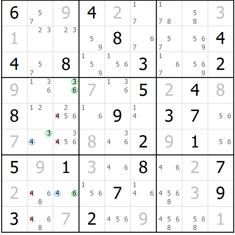 Position des candidats pour la solution de la Gr 71 page 74 du magazine de sudoku Maestro n° 086