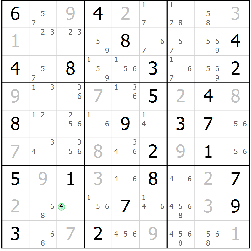 Position des candidats pour la solution de la Gr 71 page 74 du magazine de sudoku Maestro n° 086