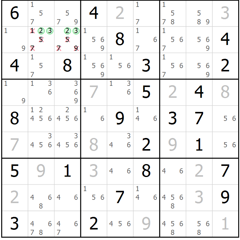 Position des candidats pour la solution de la Gr 71 page 74 du magazine de sudoku Maestro n° 086