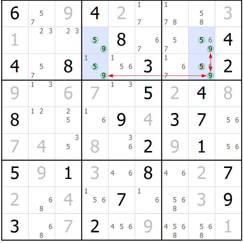 Position des candidats pour la solution de la Gr 71 page 74 du magazine de sudoku Maestro n° 086
