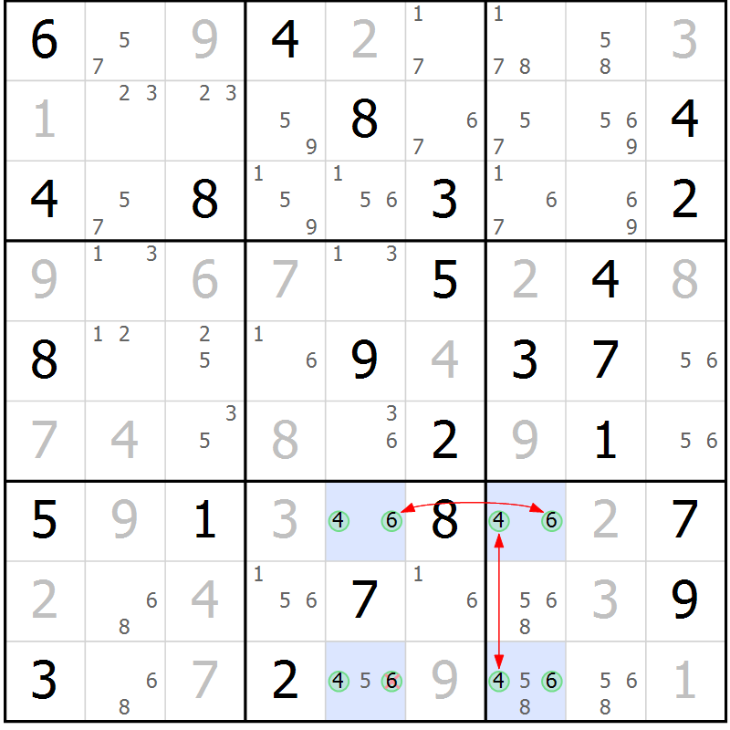 Position des candidats pour la solution de la Gr 71 page 74 du magazine de sudoku Maestro n° 086