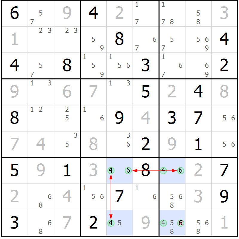 Position des candidats pour la solution de la Gr 71 page 74 du magazine de sudoku Maestro n° 086