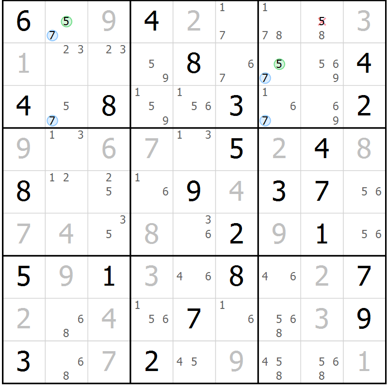 Position des candidats pour la solution de la Gr 71 page 74 du magazine de sudoku Maestro n° 086