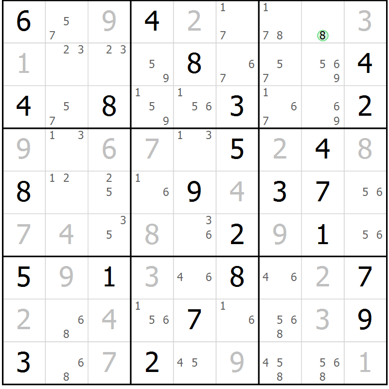 Position des candidats pour la solution de la Gr 71 page 74 du magazine de sudoku Maestro n° 086