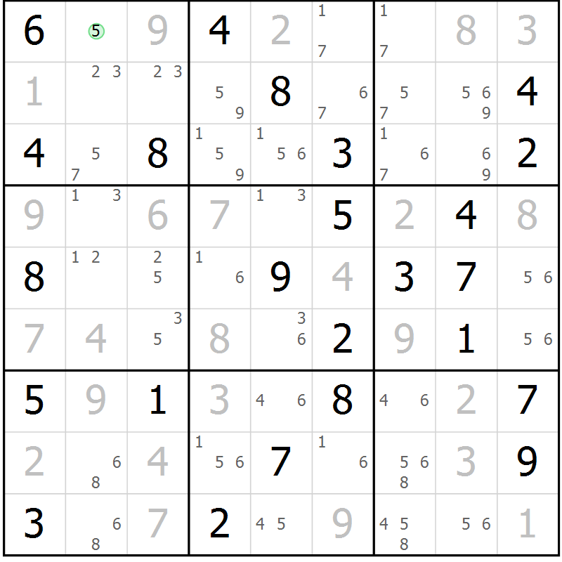 Position des candidats pour la solution de la Gr 71 page 74 du magazine de sudoku Maestro n° 086