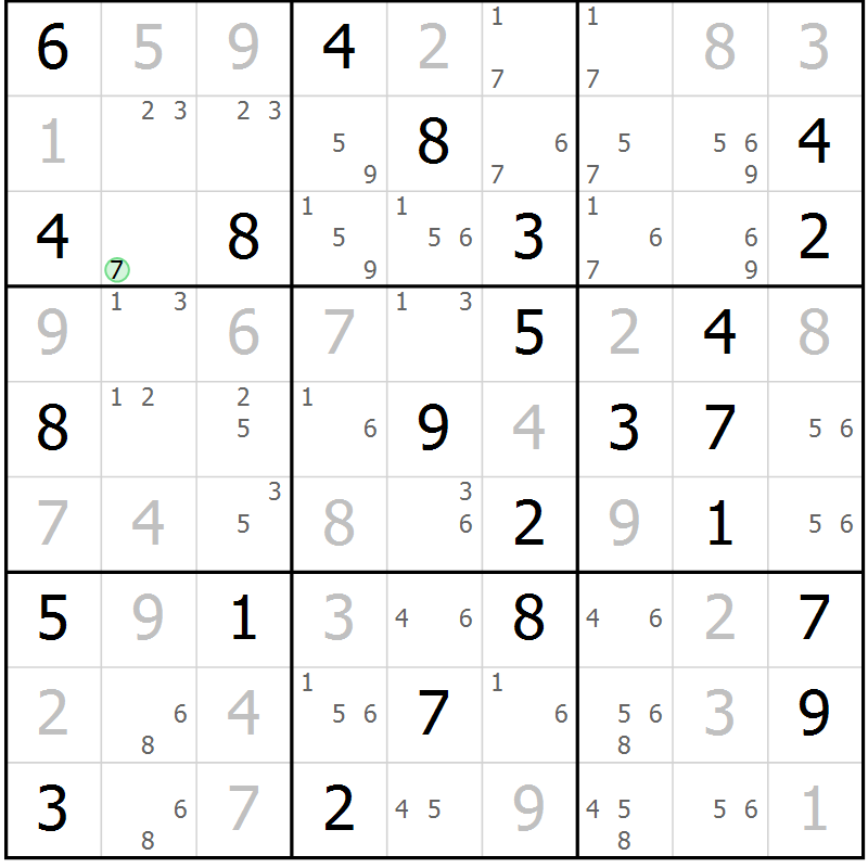 Position des candidats pour la solution de la Gr 71 page 74 du magazine de sudoku Maestro n° 086