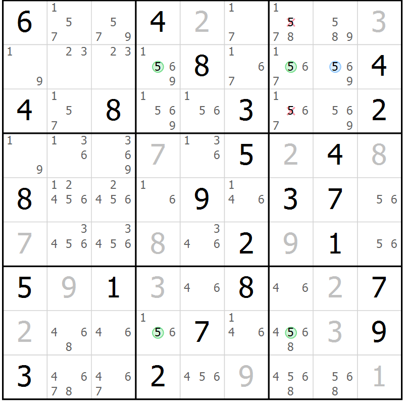 Position des candidats pour la solution de la Gr 71 page 74 du magazine de sudoku Maestro n° 086