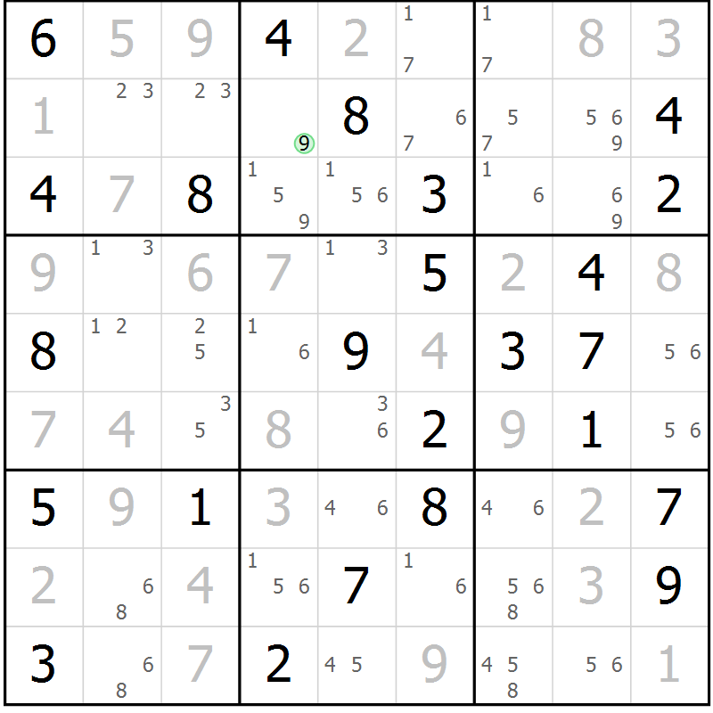 Position des candidats pour la solution de la Gr 71 page 74 du magazine de sudoku Maestro n° 086