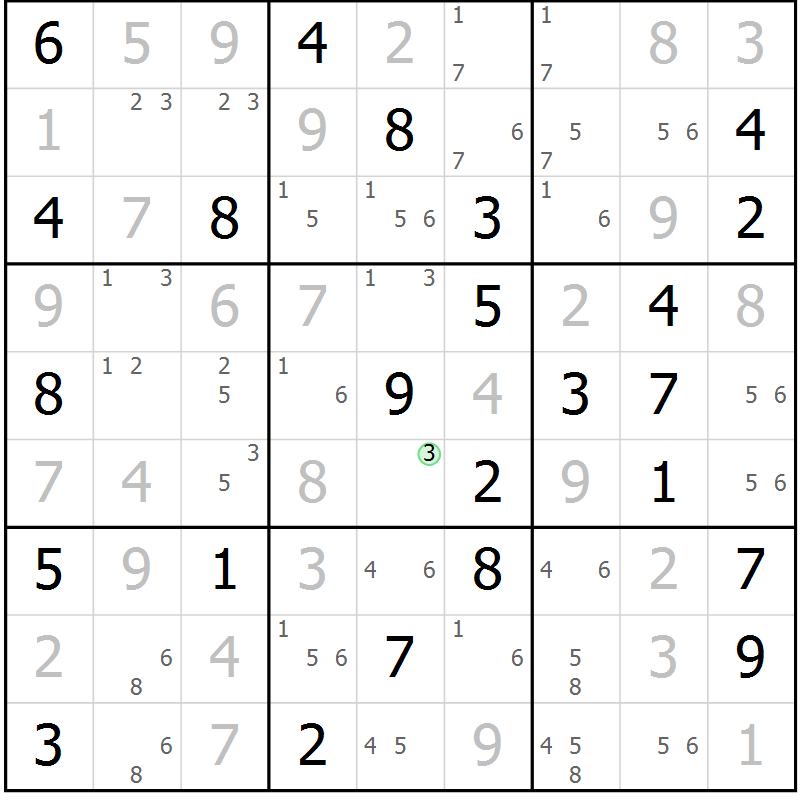 Position des candidats pour la solution de la Gr 71 page 74 du magazine de sudoku Maestro n° 086
