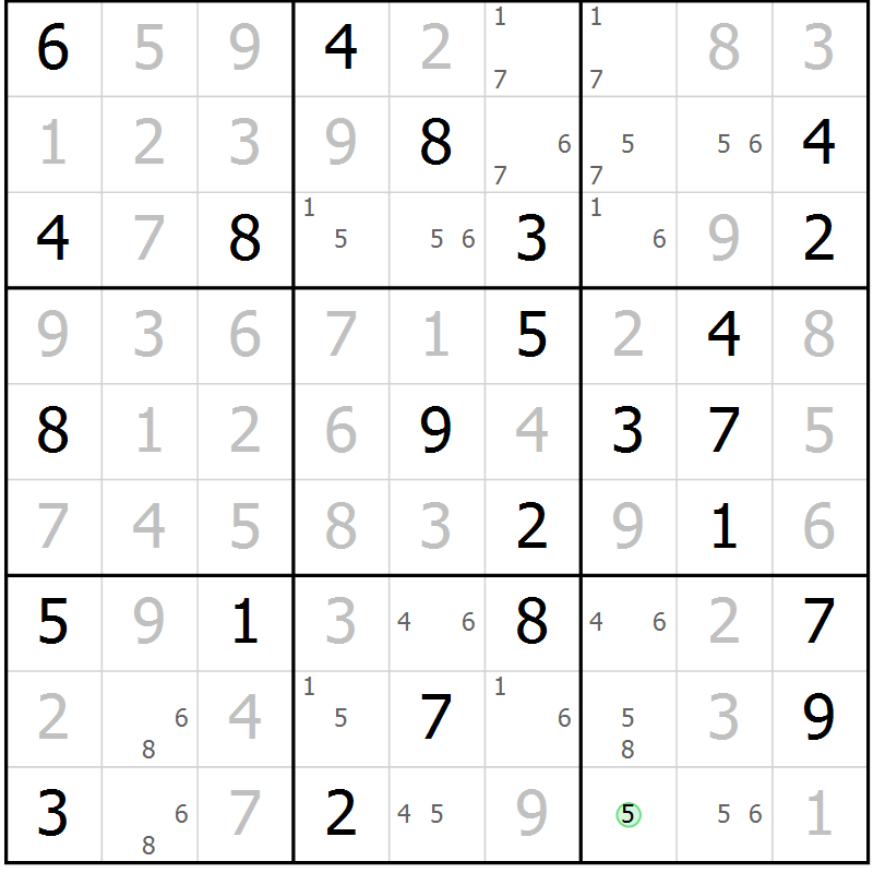 Position des candidats pour la solution de la Gr 71 page 74 du magazine de sudoku Maestro n° 086