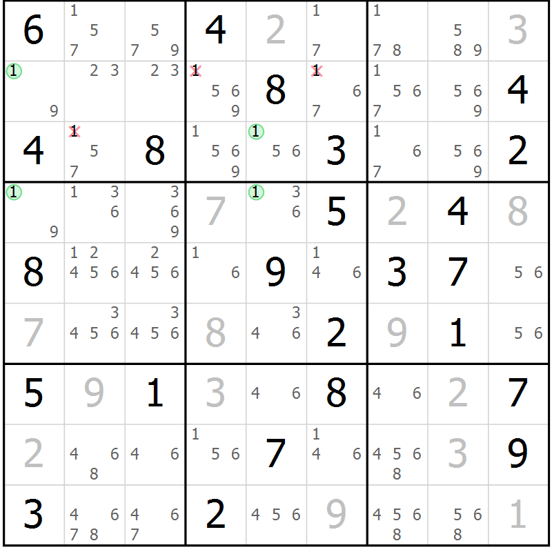 Position des candidats pour la solution de la Gr 71 page 74 du magazine de sudoku Maestro n° 086
