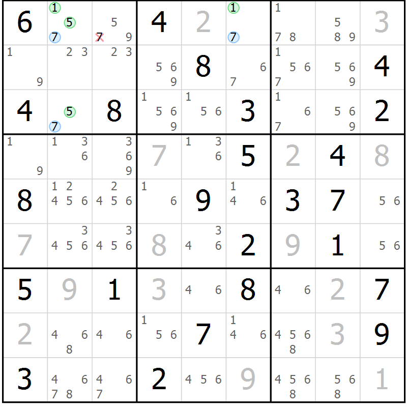 Position des candidats pour la solution de la Gr 71 page 74 du magazine de sudoku Maestro n° 086