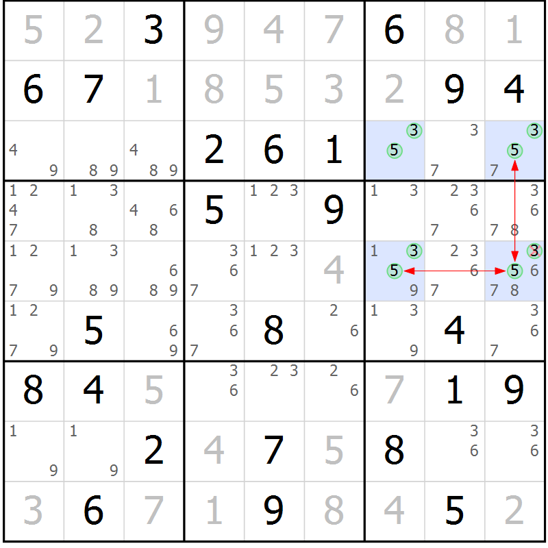 Position des candidats pour la solution de la Gr 72 page 75 du magazine de sudoku Maestro n° 086