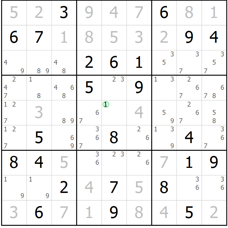 Position des candidats pour la solution de la Gr 72 page 75 du magazine de sudoku Maestro n° 086