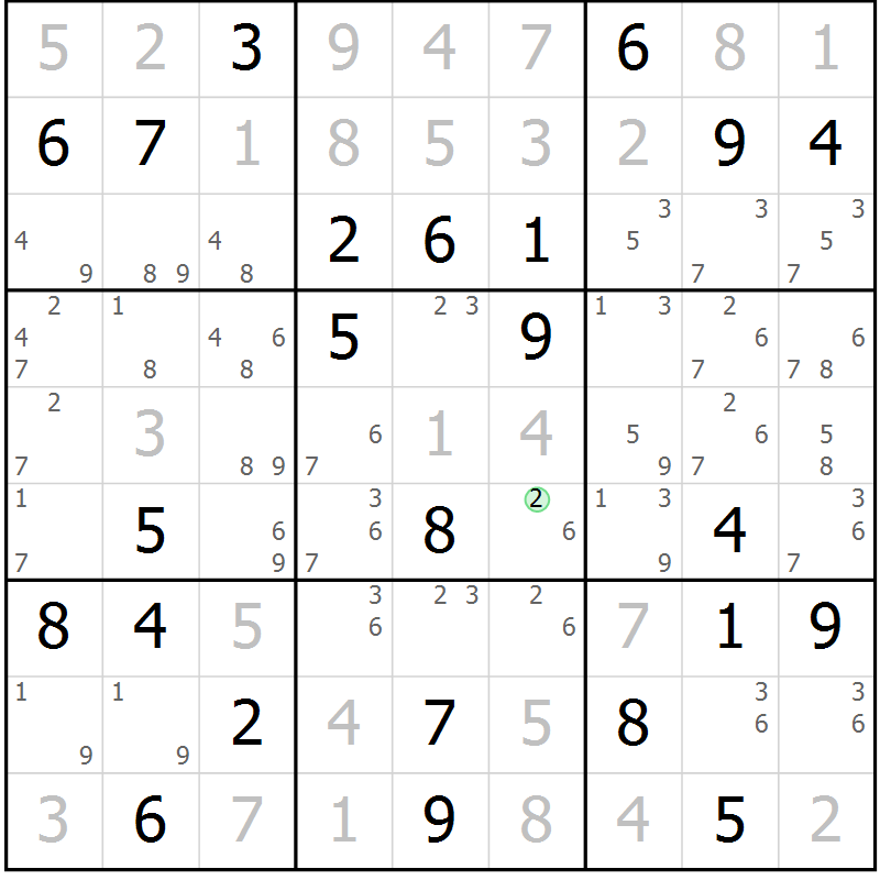 Position des candidats pour la solution de la Gr 72 page 75 du magazine de sudoku Maestro n° 086