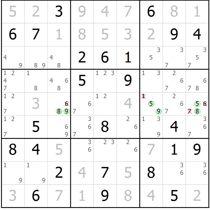 Position des candidats pour la solution de la Gr 72 page 75 du magazine de sudoku Maestro n° 086
