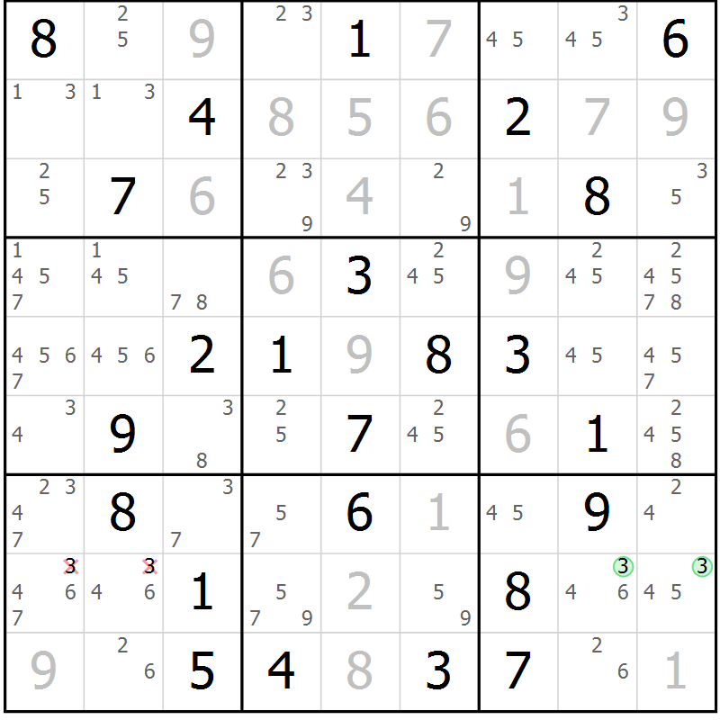 Position des candidats pour la solution de la Gr 73 page 76 du magazine de sudoku Maestro n° 086