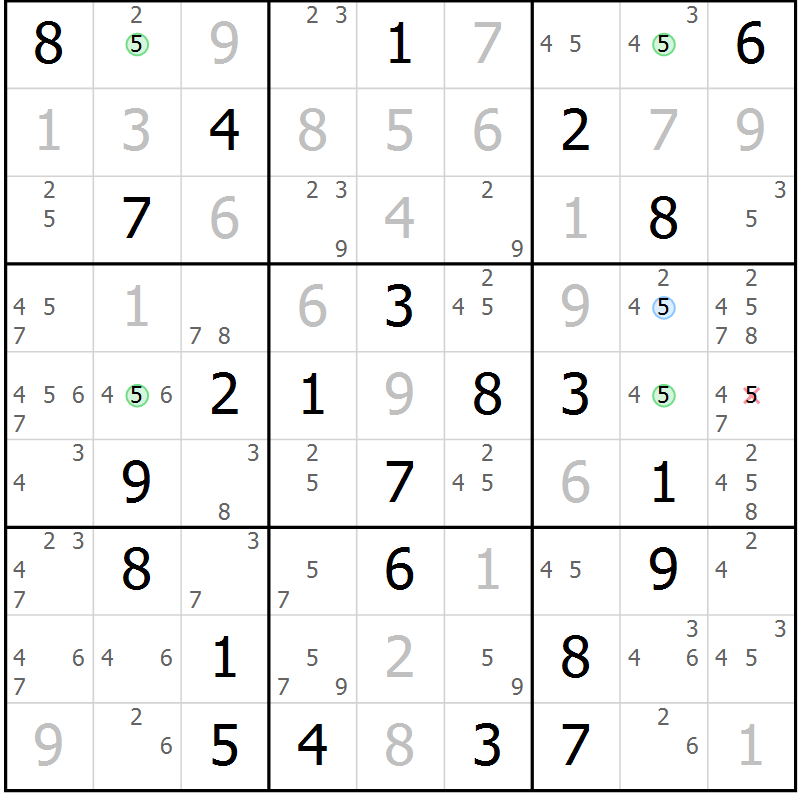 Position des candidats pour la solution de la Gr 73 page 76 du magazine de sudoku Maestro n° 086