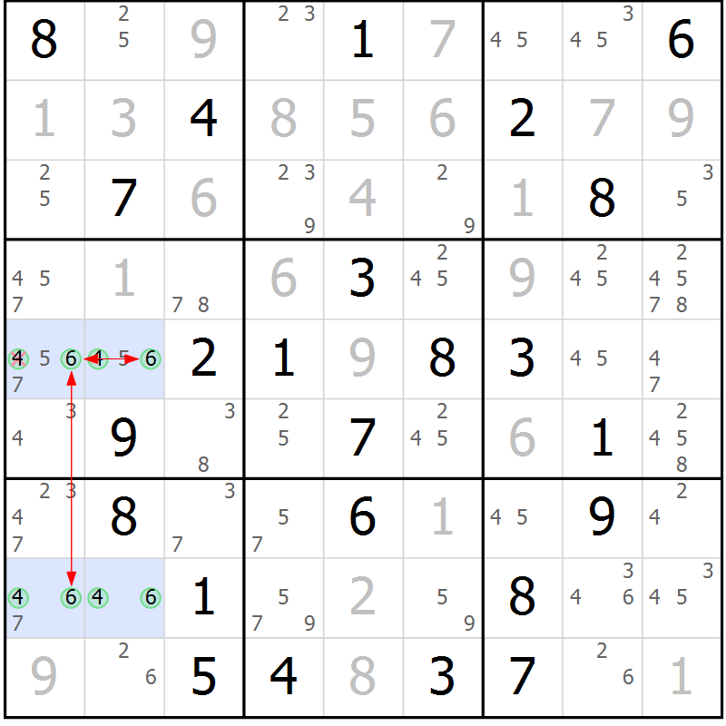 Position des candidats pour la solution de la Gr 73 page 76 du magazine de sudoku Maestro n° 086