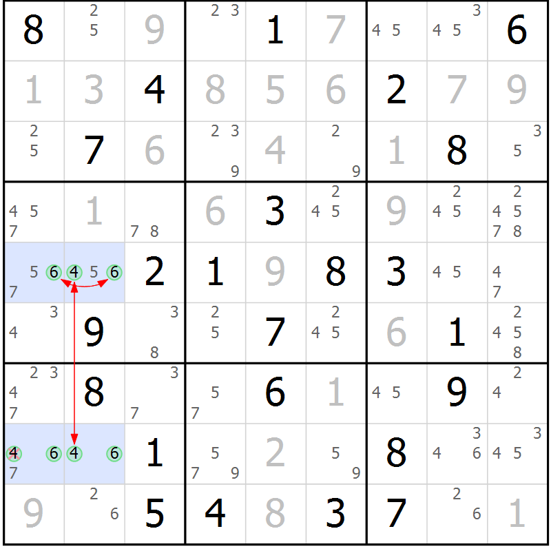 Position des candidats pour la solution de la Gr 73 page 76 du magazine de sudoku Maestro n° 086