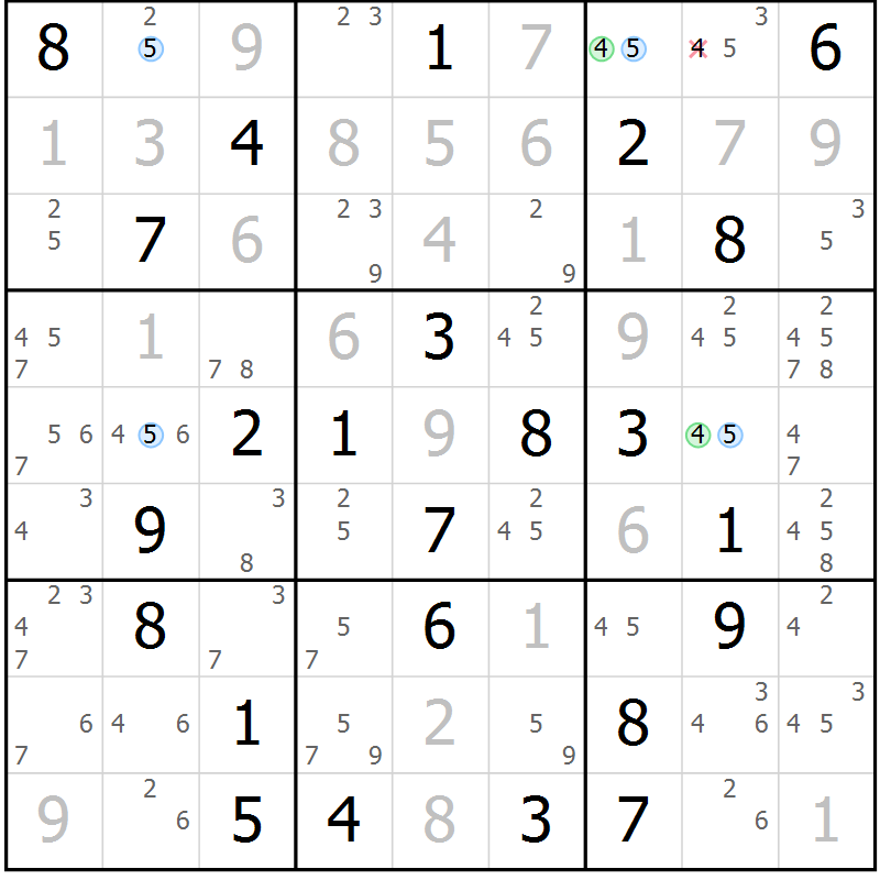 Position des candidats pour la solution de la Gr 73 page 76 du magazine de sudoku Maestro n° 086
