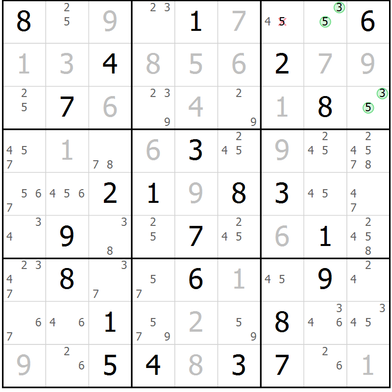 Position des candidats pour la solution de la Gr 73 page 76 du magazine de sudoku Maestro n° 086